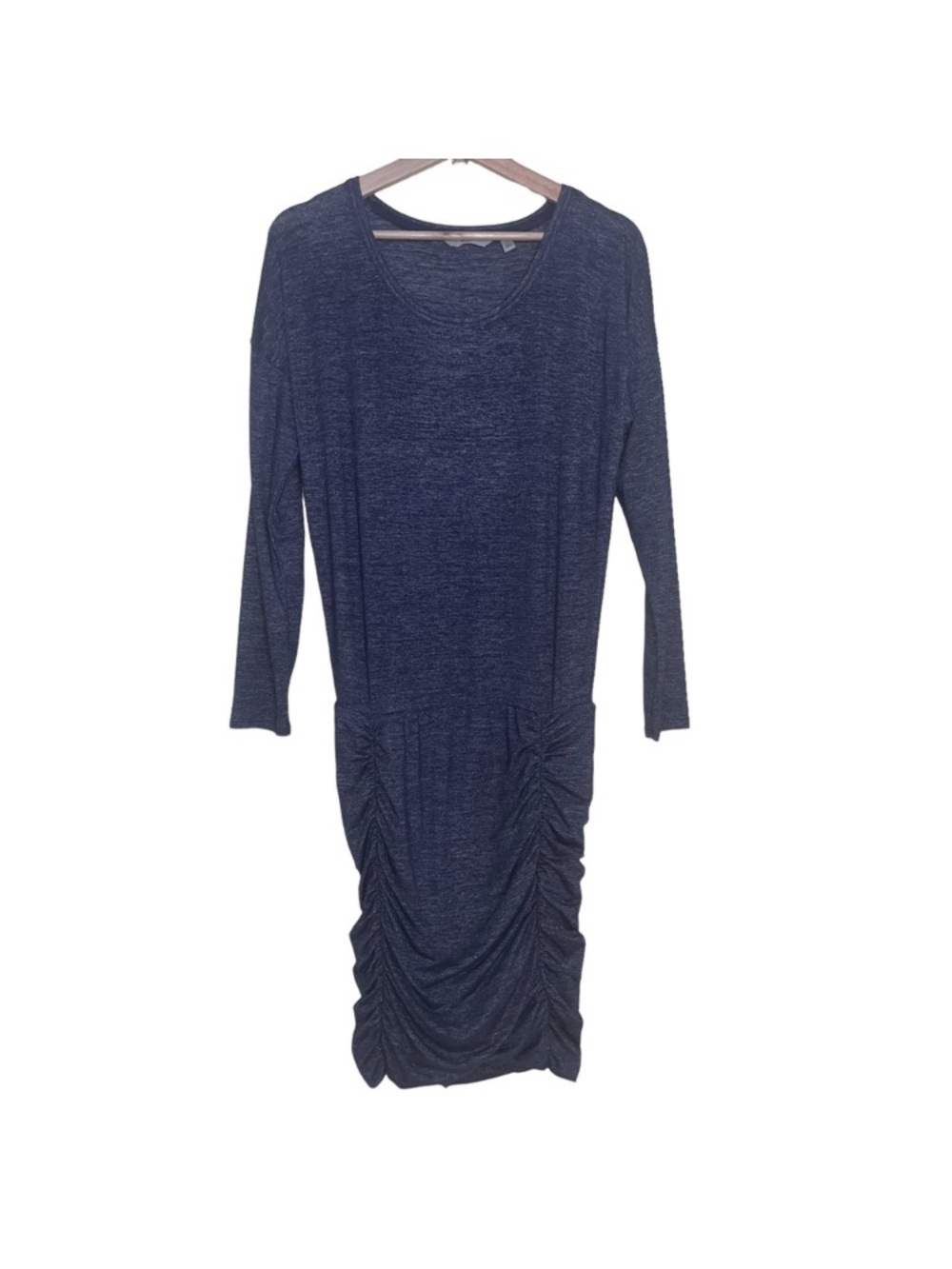 Long Sleeve Navy Ruched Midi Dress - Women